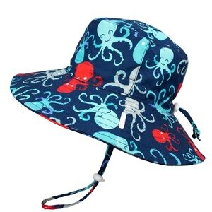 i play. Kids Octopus Print bucket Hat - Blue and Red